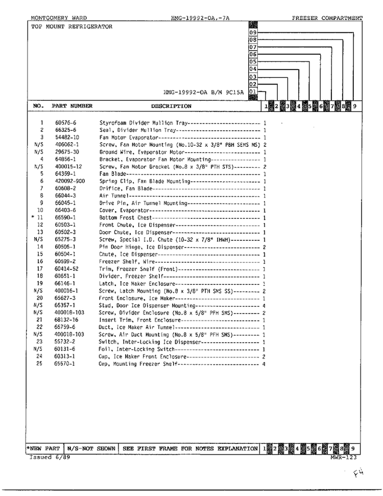 Freezer Compartment Page 2 Diagram and Parts List for 19992A  Admiral Refrigerator