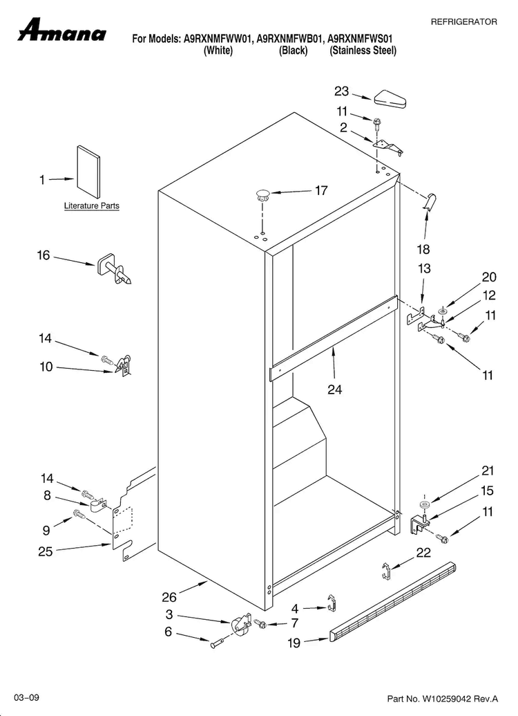 Cabinet Parts Diagram and Parts List for A9RXNMFWB01  Amana Refrigerator