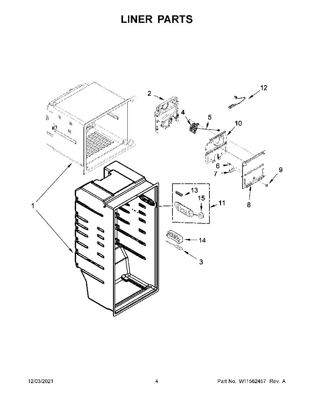Liner Parts Diagram and Parts List for 10667803120  Kenmore Refrigerator