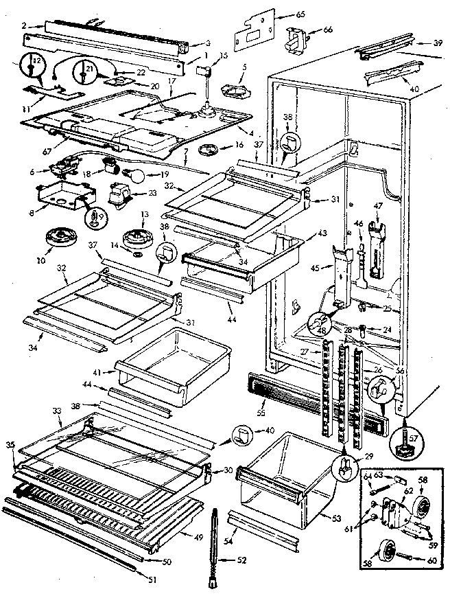 Fresh Food Compartment Diagram and Parts List for JRT1215B M9C67B Jenn-Air Refrigerator