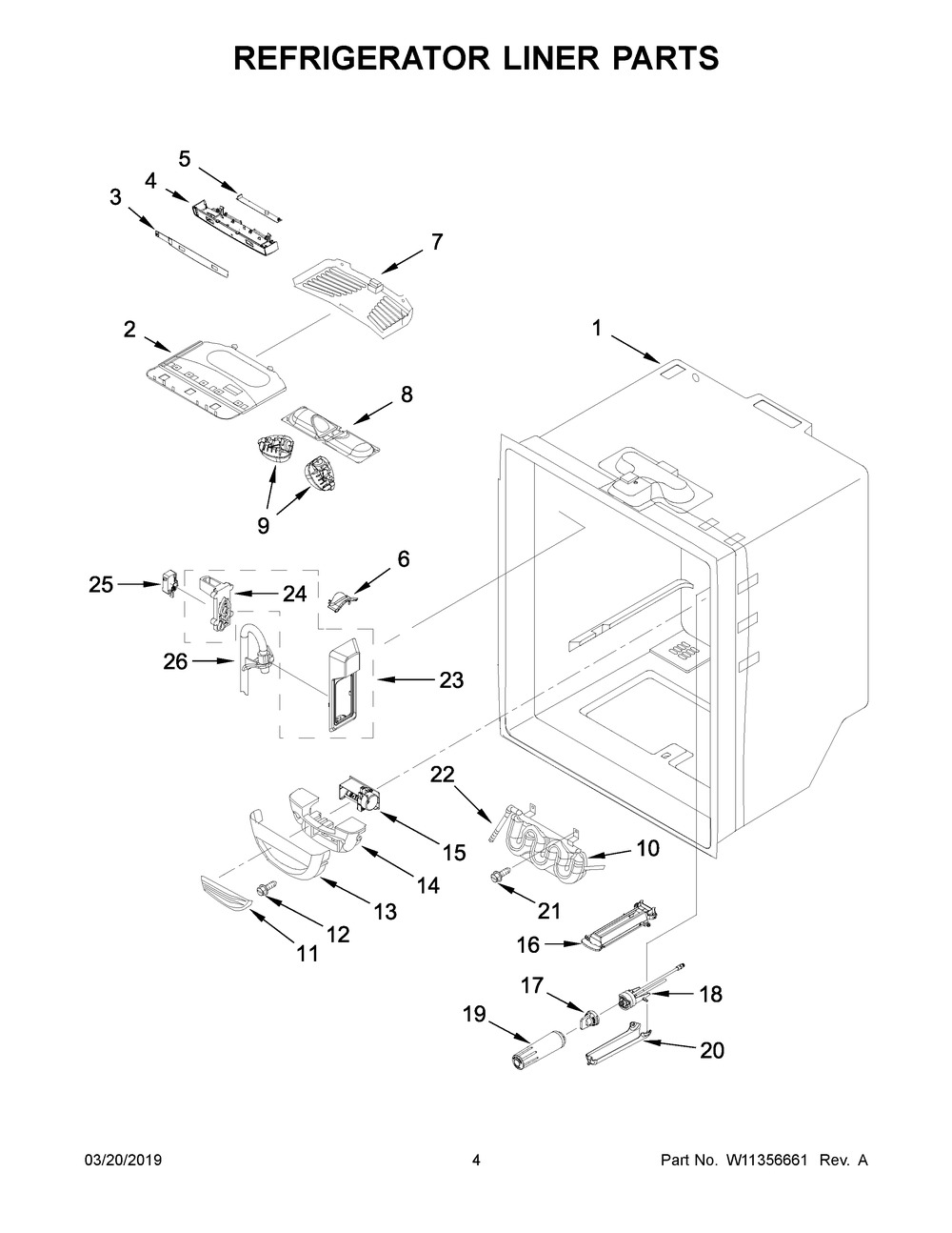 Refrigerator Liner Parts Diagram and Parts List for JFC2290RTB02  Maytag Refrigerator