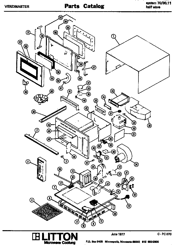 Section 1 Diagram and Parts List for 70 3011 Amana Microwave