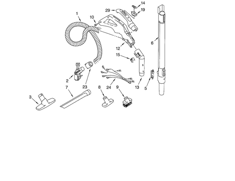 Hose And Attachment Diagram and Parts List for 11621813000  Kenmore Canister Vacuum