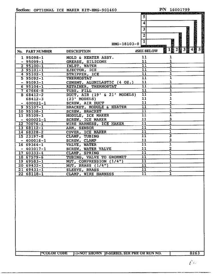Optional Ice Maker Kit Page 2 Diagram and Parts List for 18103-0  Admiral Refrigerator
