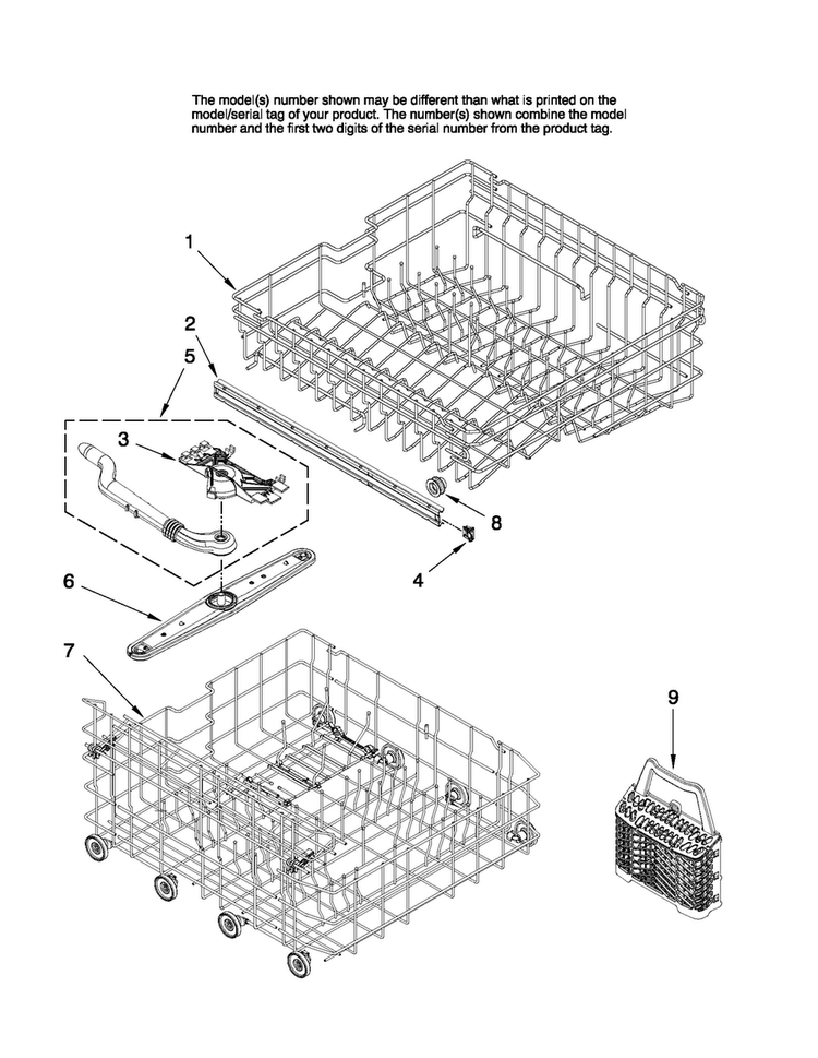 Upper And Lower Rack Parts Diagram and Parts List for ADB2500AWQ2  Amana Dishwasher