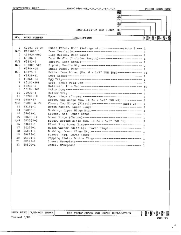 Fresh Food Door Page 2 Diagram and Parts List for 21694A  Admiral Refrigerator