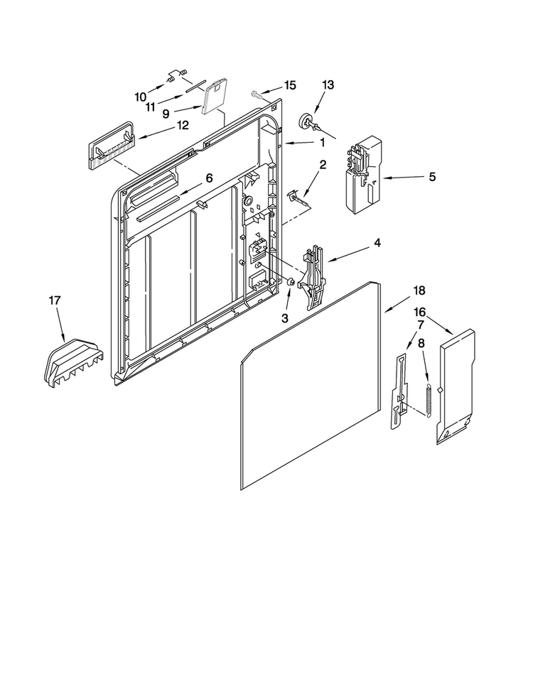 Inner Door Parts Diagram and Parts List for MDB4629AWB1  Maytag Dishwasher