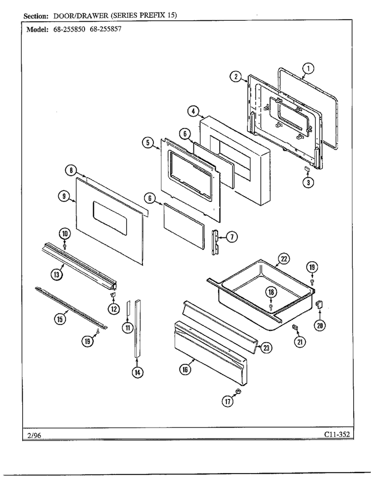 Door/drawer Page 3 Diagram and Parts List for 68-255857  Magic Chef Range