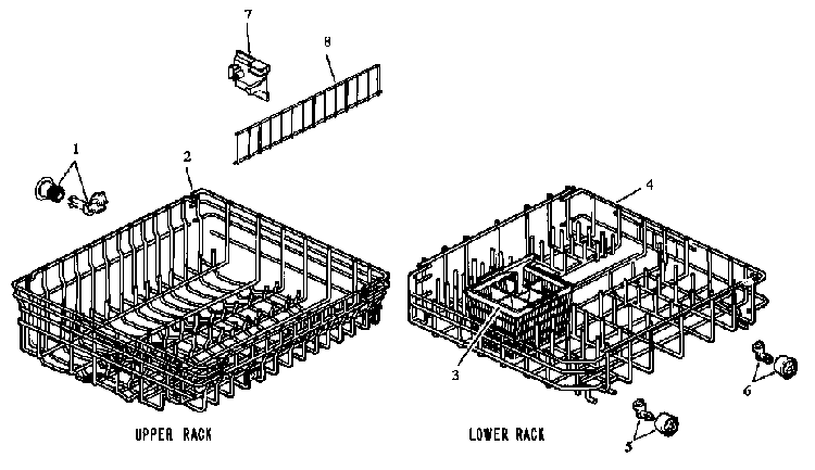 Upper/lower Rack Diagram and Parts List for DUS600B,WW P1173817W Caloric Dishwasher