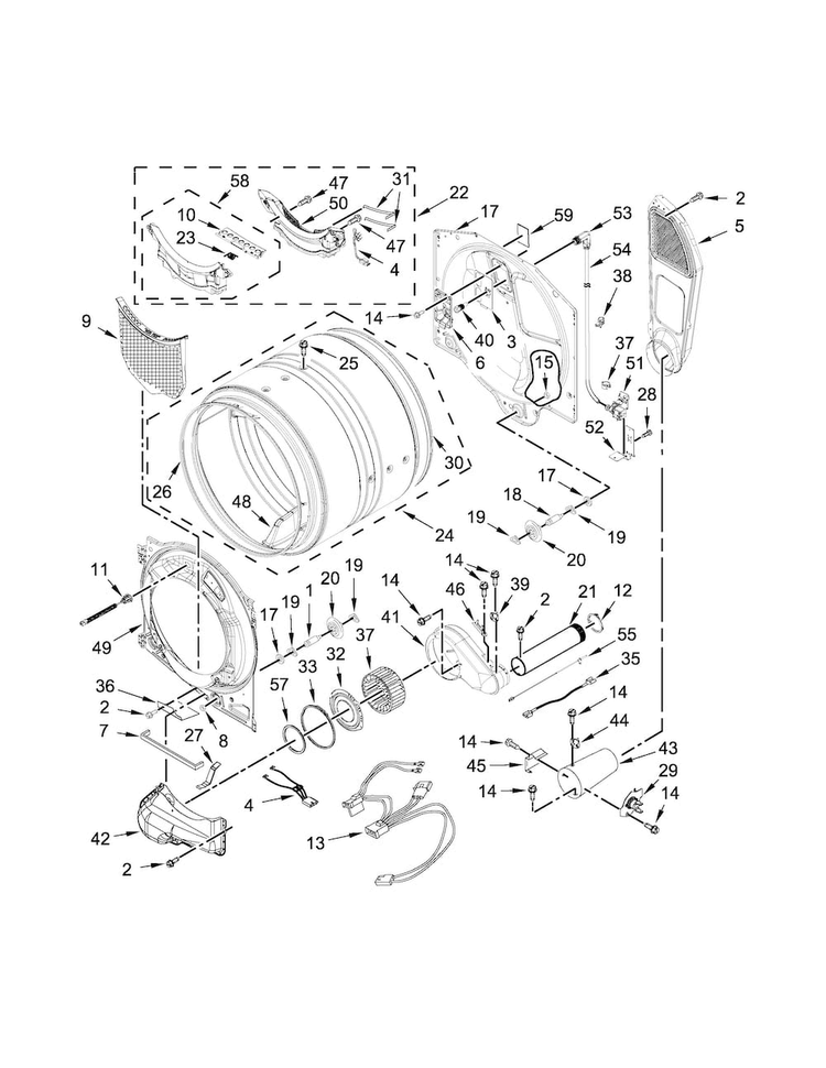Bulkhead Parts Diagram and Parts List for MGD8200FC0  Maytag Dryer