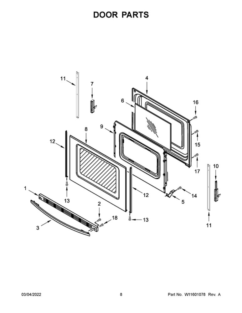 Door Parts Diagram and Parts List for YACR4303MFS8  Amana Range