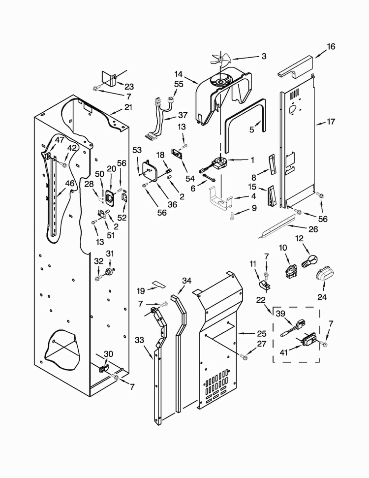 Freezer Liner And Air Flow Parts Diagram and Parts List for JS48SEDUDW15  Jenn-Air Refrigerator