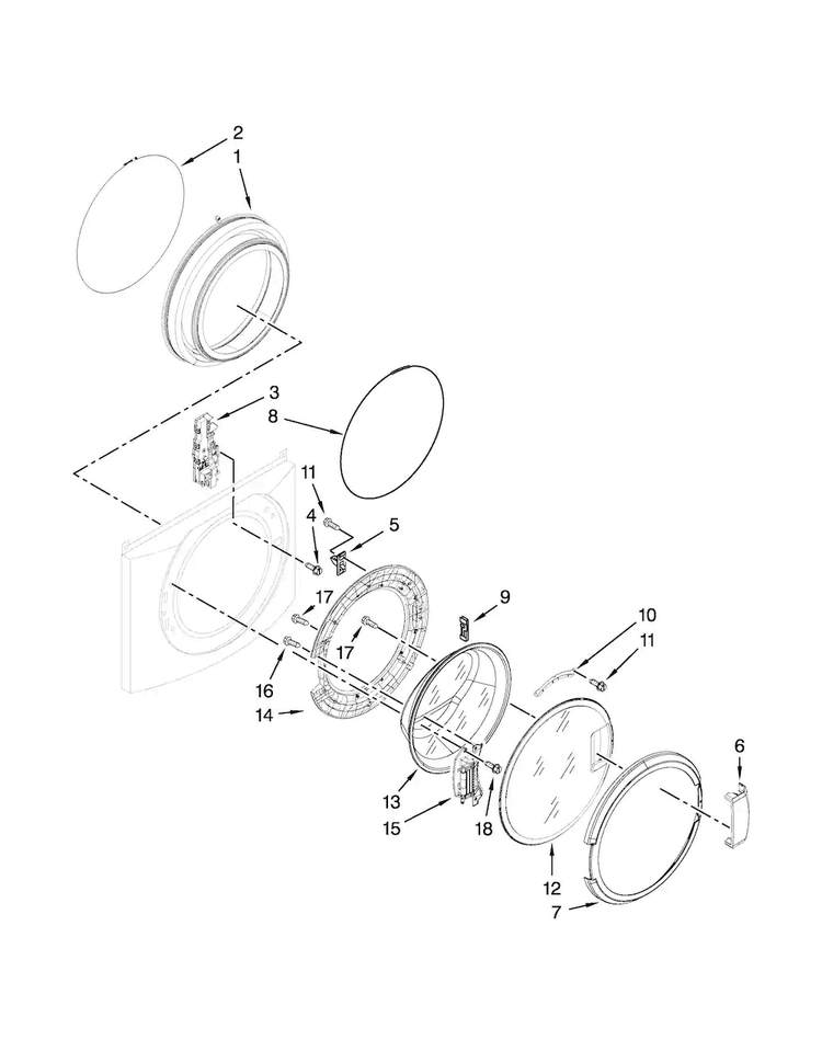 Washer Door Parts Diagram and Parts List for MLE20PDCGW0  Maytag Washer Dryer Combo