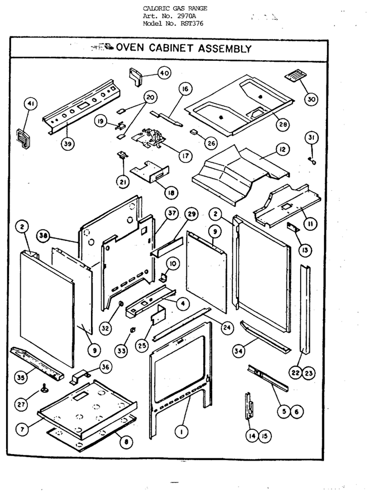 Oven Cabinet Assembly Diagram and Parts List for 2970A  Amana Range