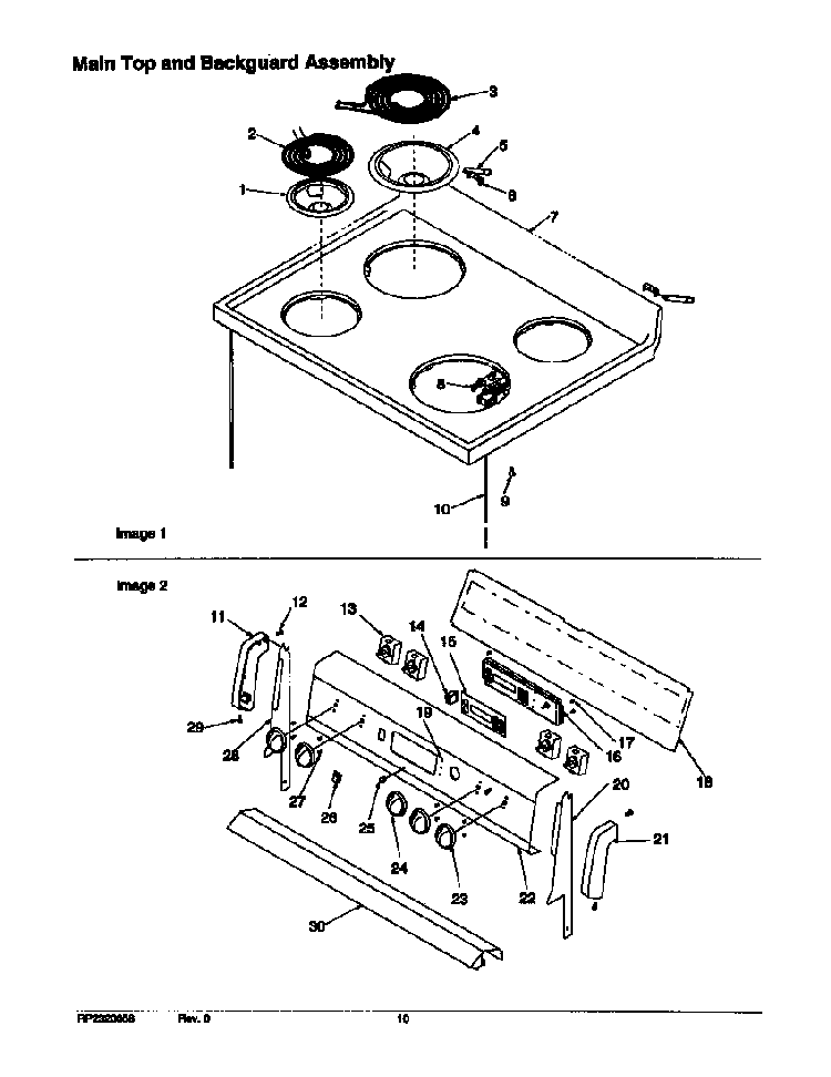 Main Top And Backguard Assembly Diagram and Parts List for ARR6102W-P1143605NW  Amana Range
