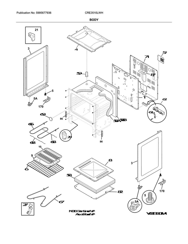 Body Diagram and Parts List for CRE3510LWH  Crosley Range