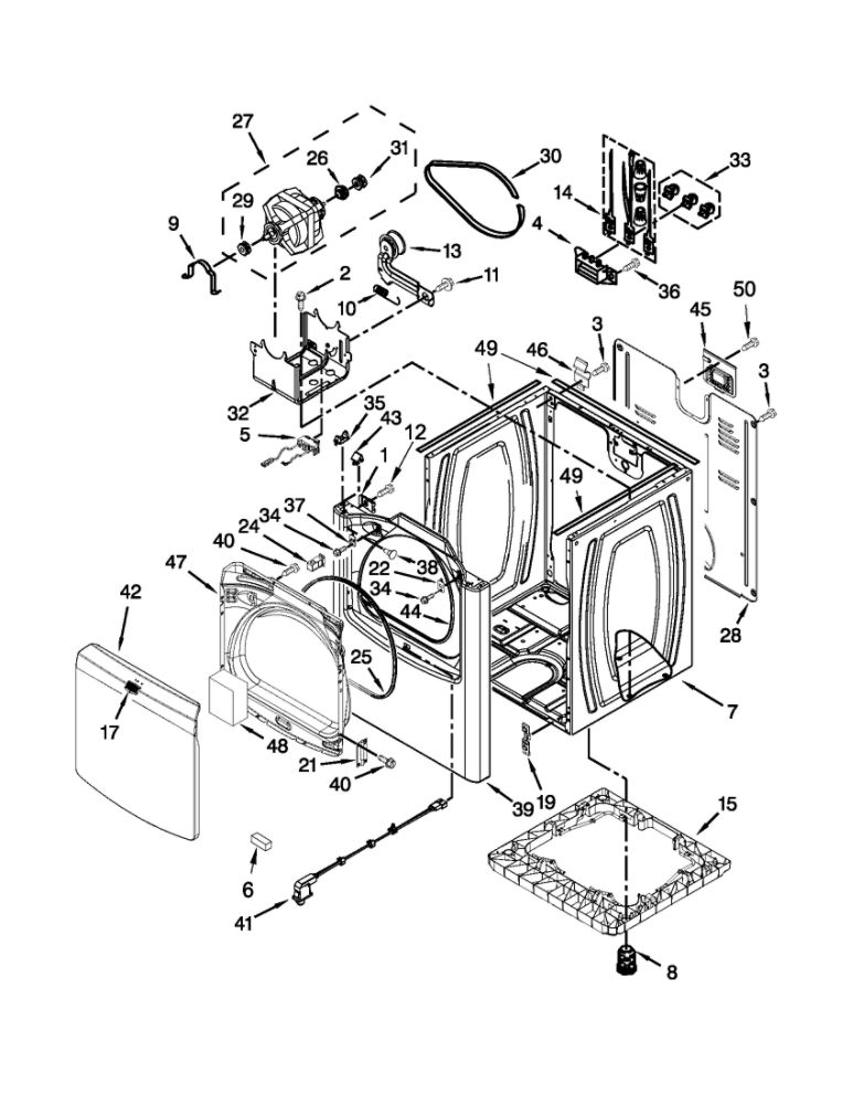 Cabinet Parts Diagram and Parts List for MEDB750YW2  Maytag Dryer