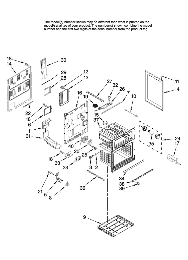 Chassis Parts Diagram and Parts List for JER8895BAS11  Jenn-Air Range