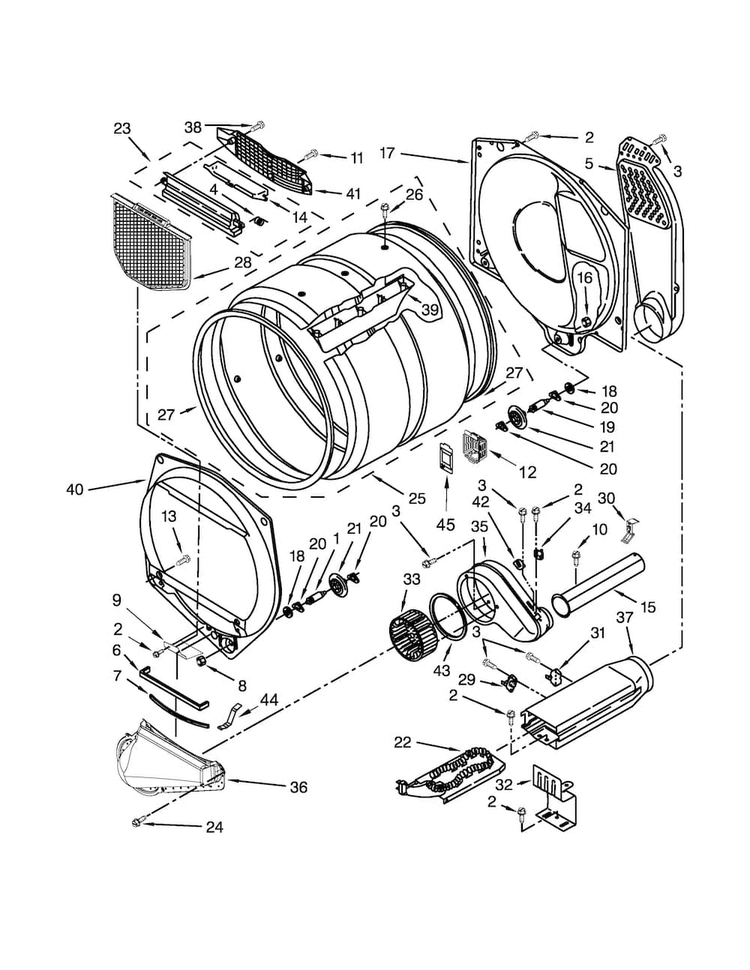 Bulkhead Parts Diagram and Parts List for 4KMEDC100BQ1  Maytag Dryer