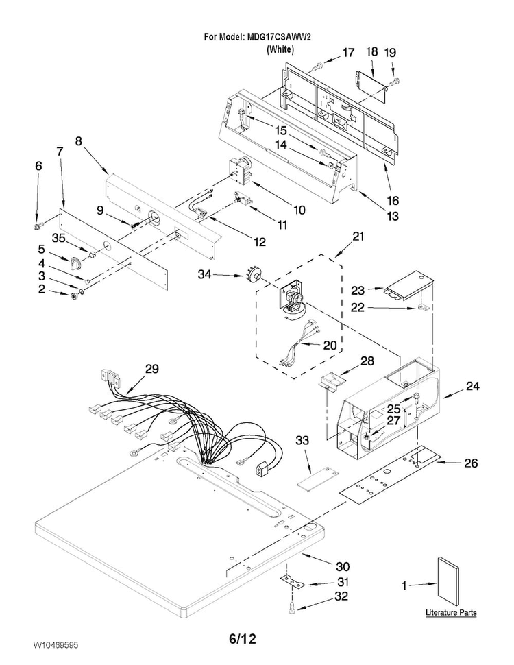Top And Console Parts Diagram and Parts List for MDG17CSAWW2  Maytag Dryer