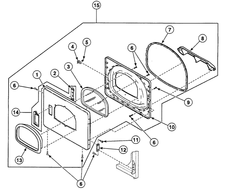 Door Assy Diagram and Parts List for SSG719LF  Speed Queen Dryer