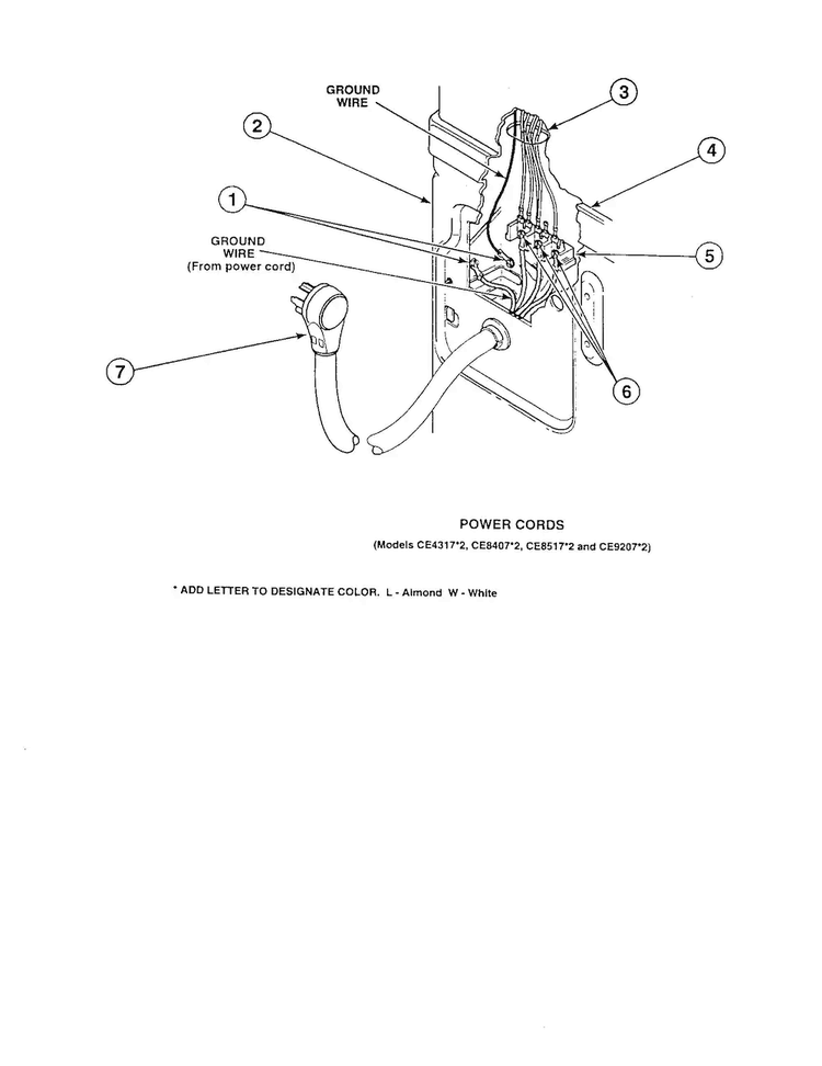 Power Cords Diagram and Parts List for LG8609LW-PLG8609L2  Amana Washer Dryer Combo