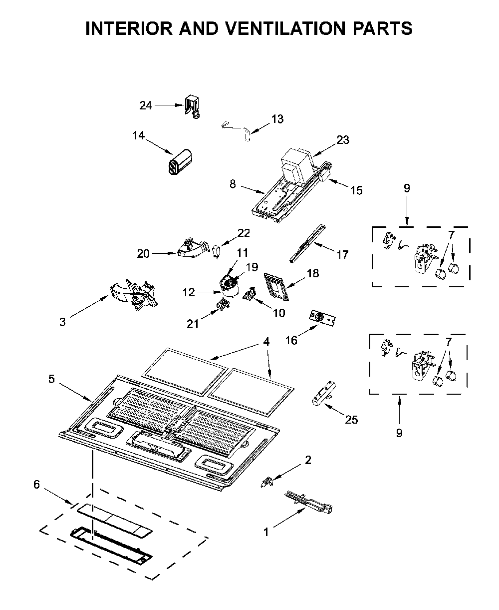 Interior and ventilation parts Diagram and Parts List for MMV6190FB3  Maytag Microwave