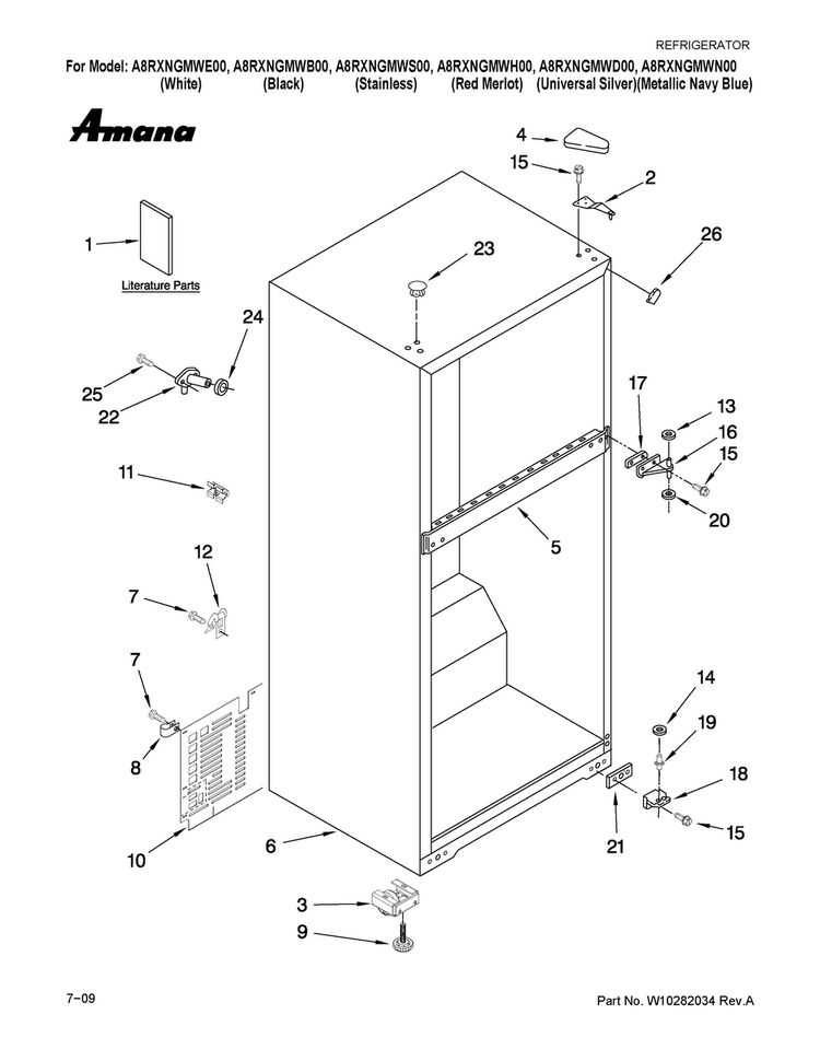 Cabinet Parts Diagram and Parts List for A8RXNGMWN00  Amana Refrigerator