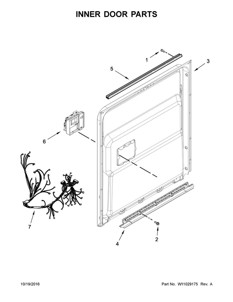 Inner Door Parts Diagram and Parts List for JDB9000CWS3  Jenn-Air Dishwasher