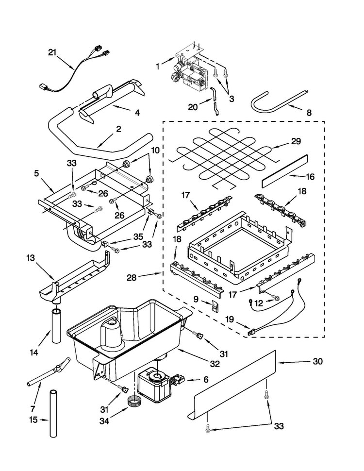 Evaporator, Ice Cutter Grid And Water Parts Diagram and Parts List for MIM1554XRS1  Maytag Ice Maker