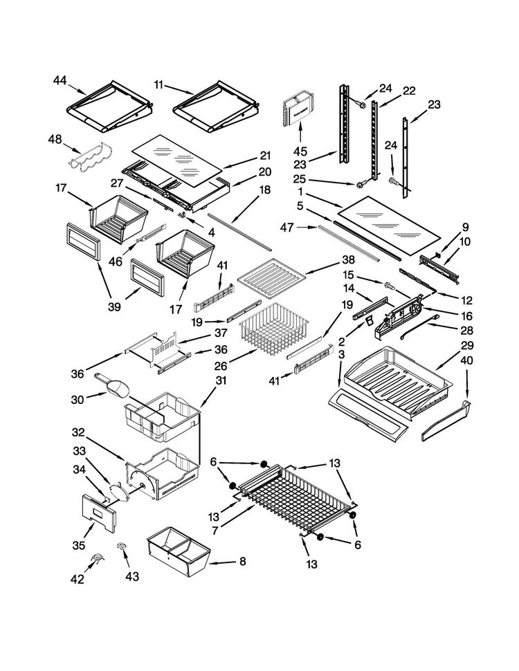 Shelf Parts Diagram and Parts List for JFC2290RTB00  Jenn-Air Refrigerator