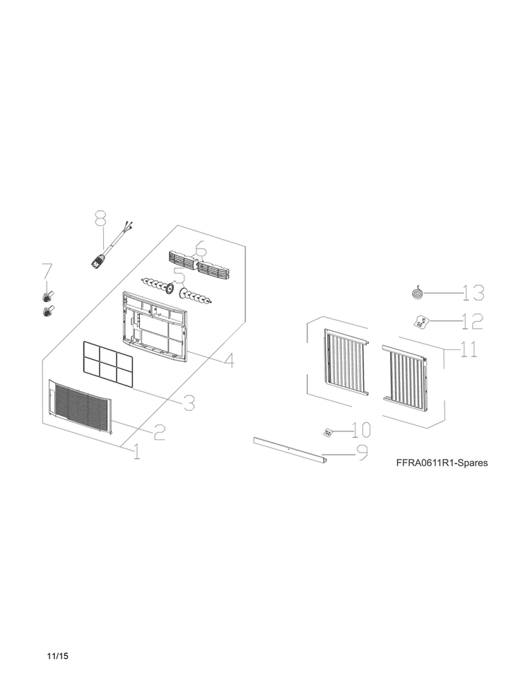 Recommended Spare Parts Diagram and Parts List for CAE06MCR13  Crosley Air Conditioner