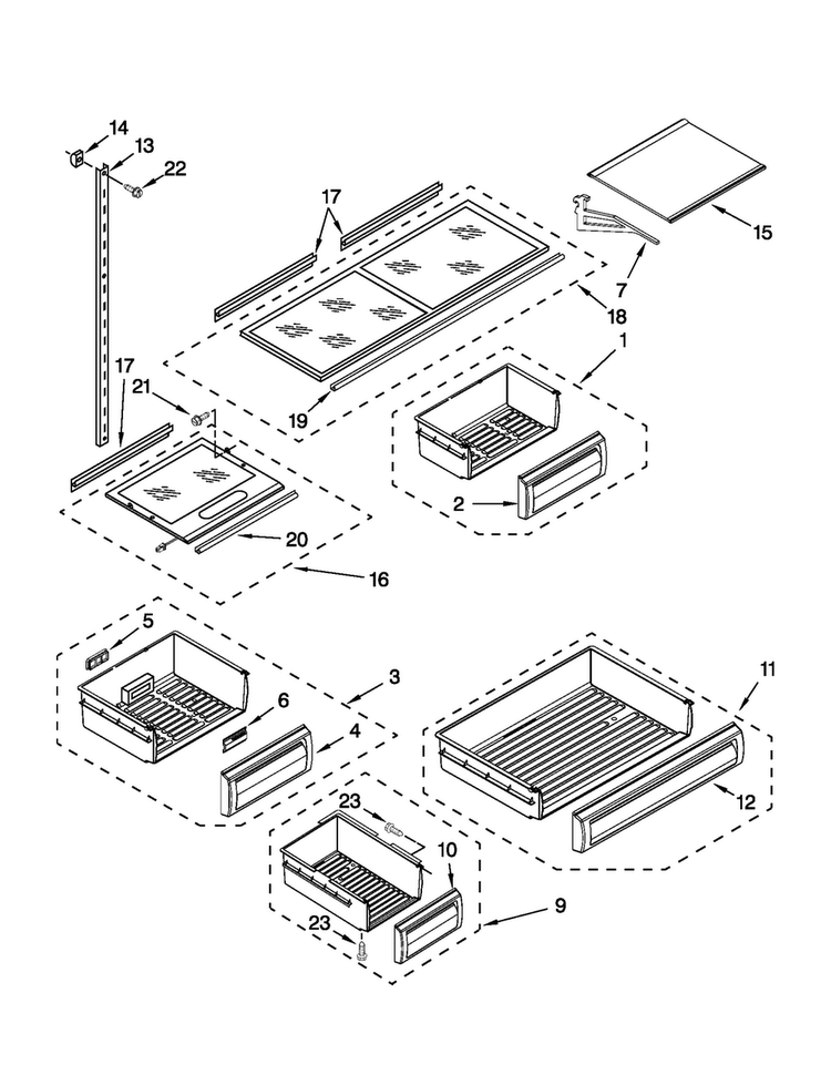 Shelf Parts Diagram and Parts List for JF42NXFXDW02  Jenn-Air Refrigerator