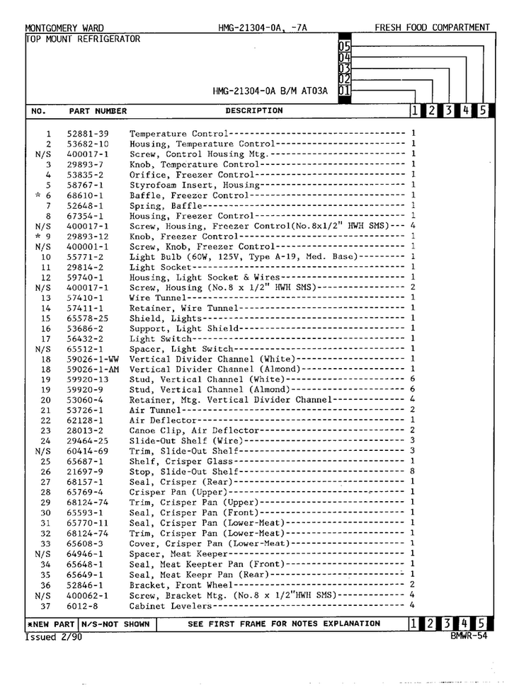 Fresh Food Compartment Page 2 Diagram and Parts List for 21304A  Admiral Refrigerator