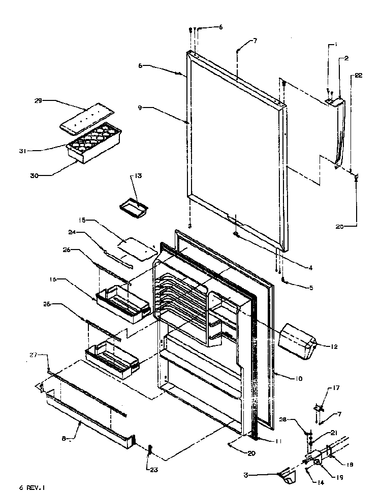 Refregerator Door Diagram and Parts List for TJ18R3L-P1181712WL  Amana Refrigerator