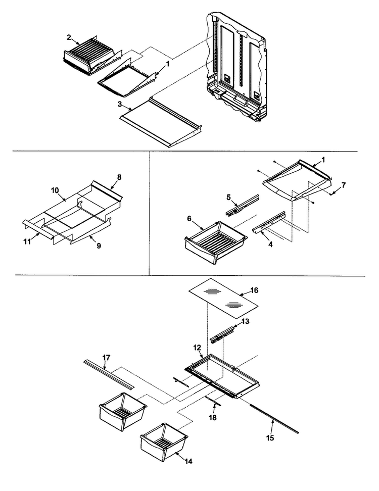 Refrigerator Shelving Diagram and Parts List for CB22G6Q-PCB22G600C  Crosley Refrigerator