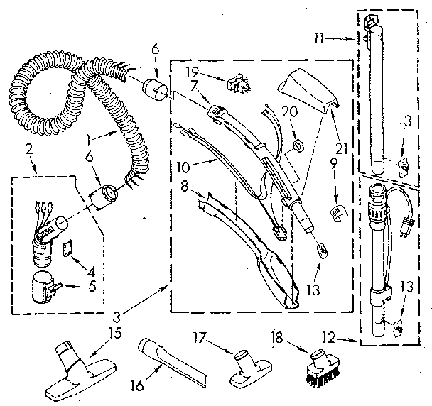 Hose And Attachment Diagram and Parts List for 1162043081  Kenmore Canister Vacuum