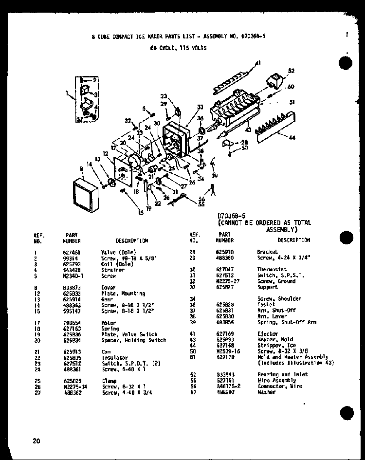 8 Cube Compact Ice Maker Diagram and Parts List for BCI20BG-P6023518WG  Amana Refrigerator