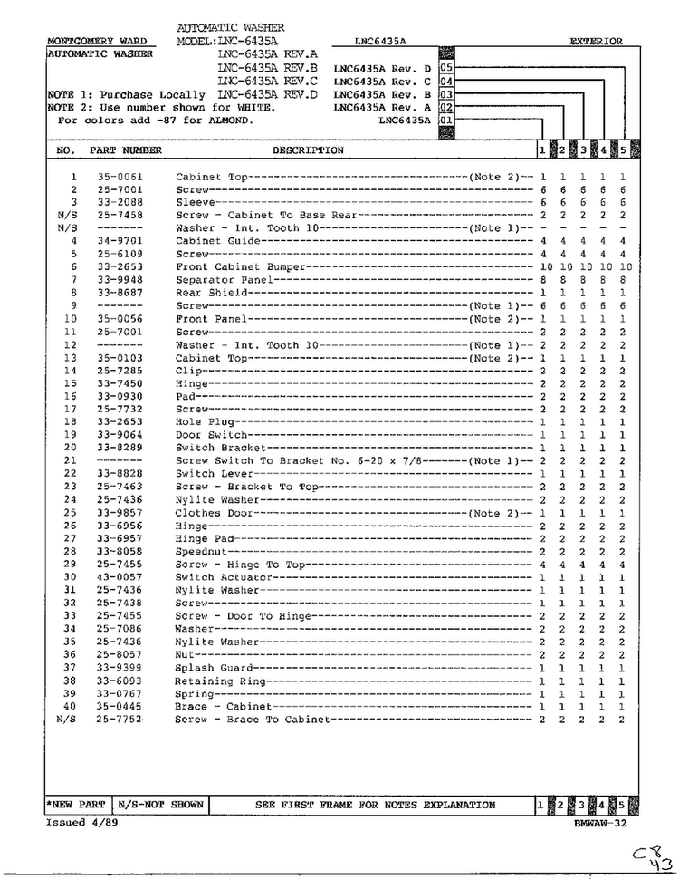 Exterior Page 2 Diagram and Parts List for 6435A  Norge Washer