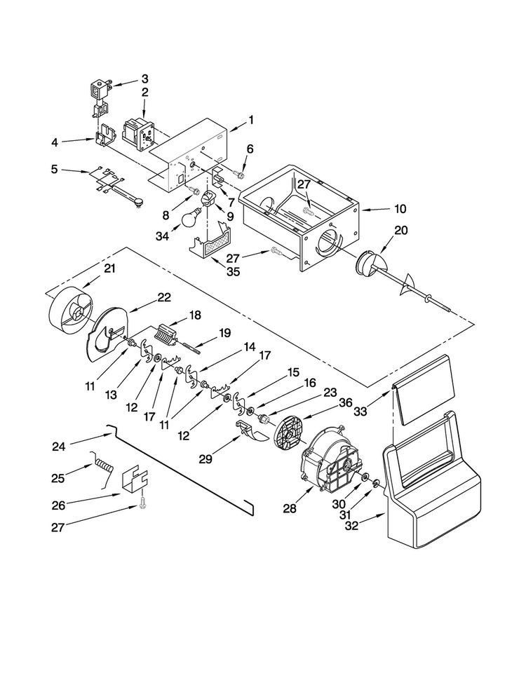 Motor And Ice Container Parts Diagram and Parts List for MSD2272VEB00  Maytag Refrigerator