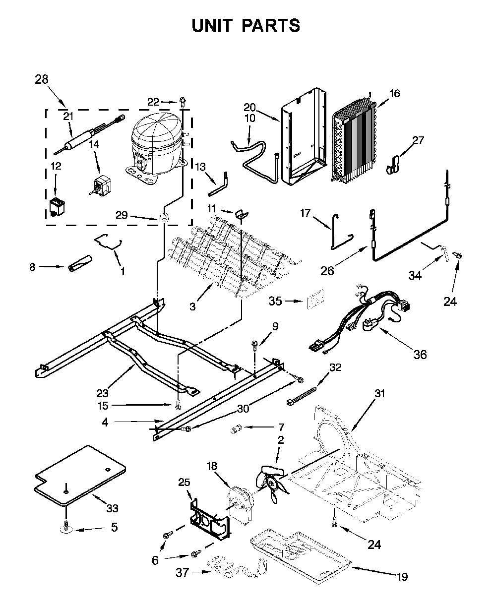 Unit Parts Diagram and Parts List for 1064651753713  Kenmore Refrigerator