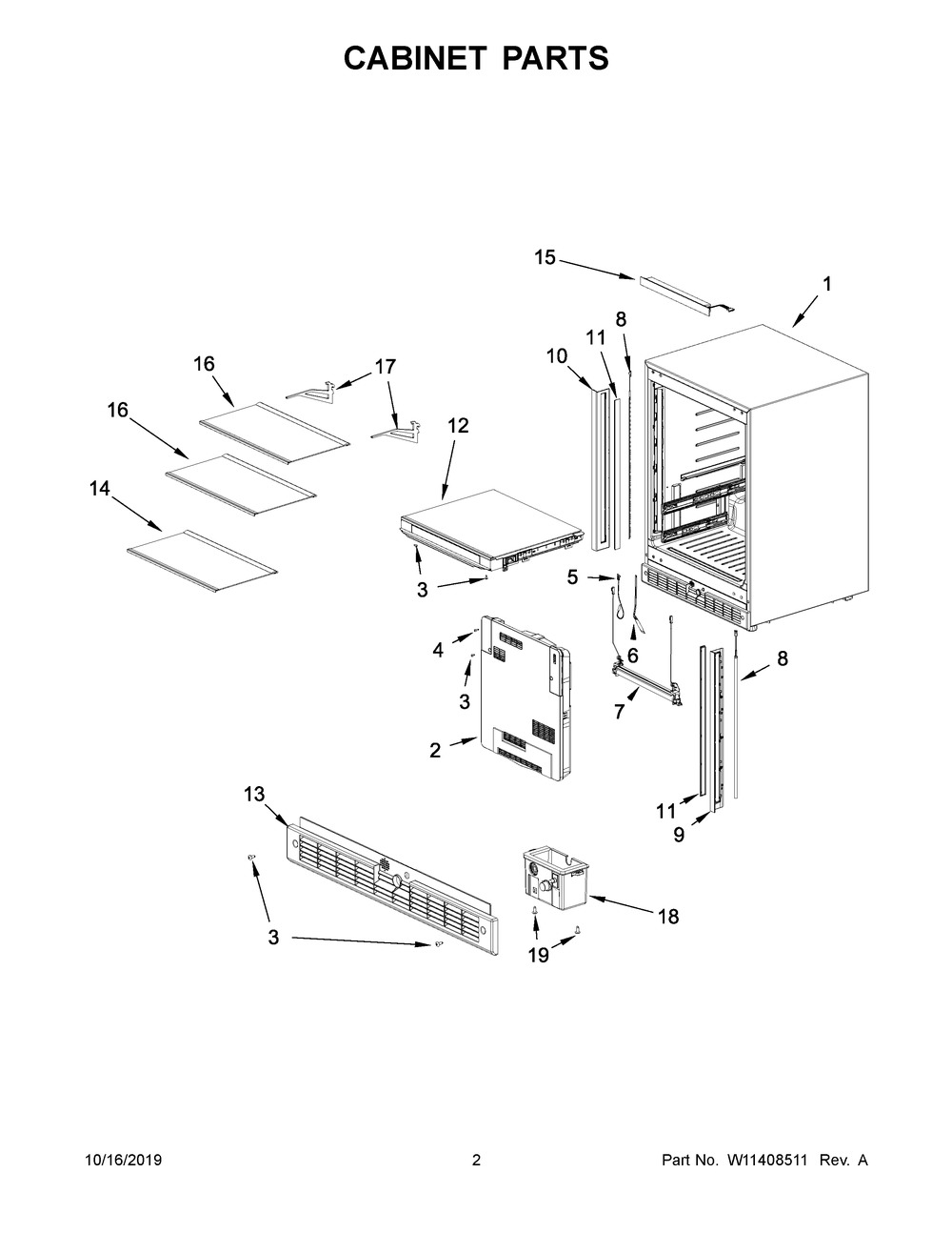 Cabinet Parts Diagram and Parts List for JURFL242HM00  Maytag Wine and Beverage Cooler