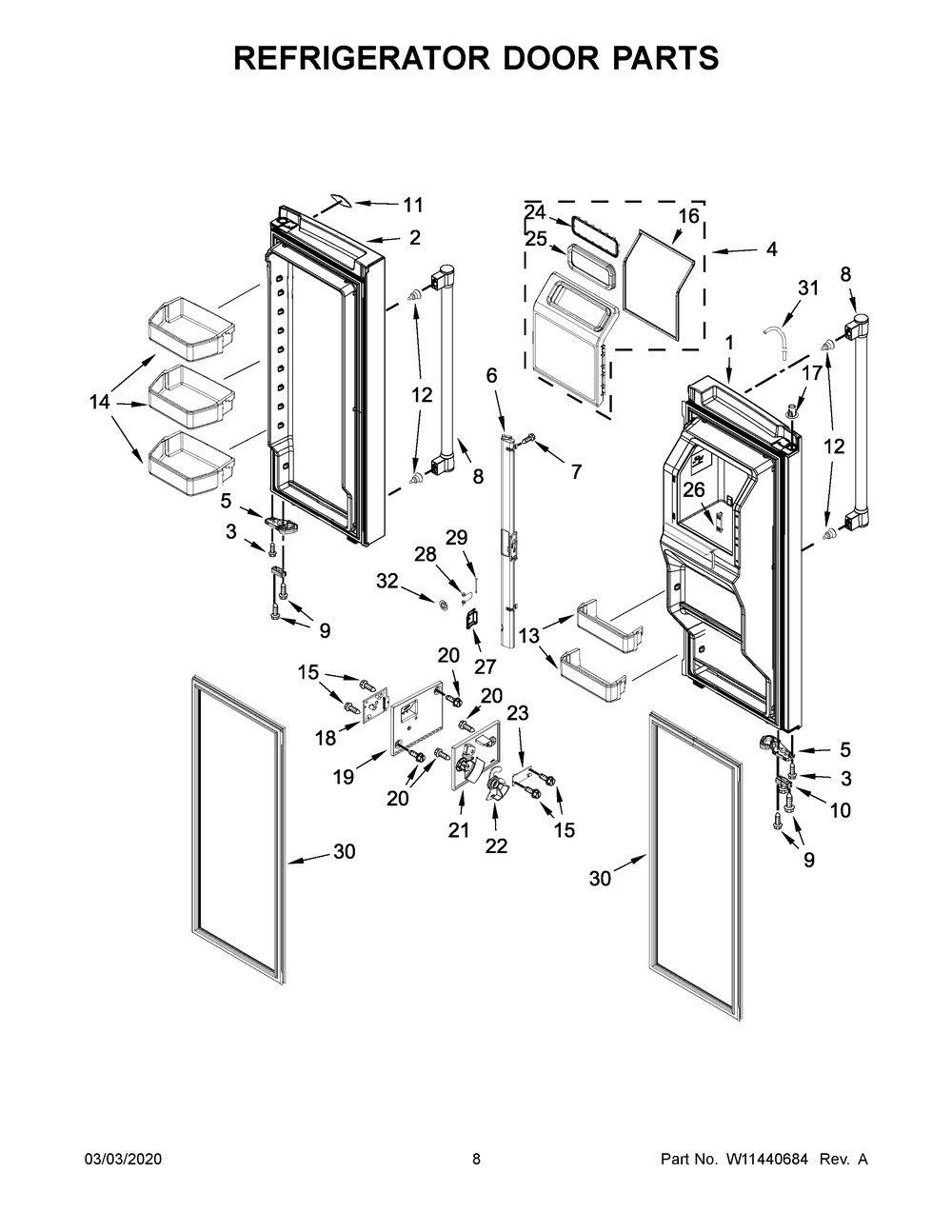 Refrigerator Door Parts Diagram and Parts List for MFT2772HEZ01  Maytag Refrigerator