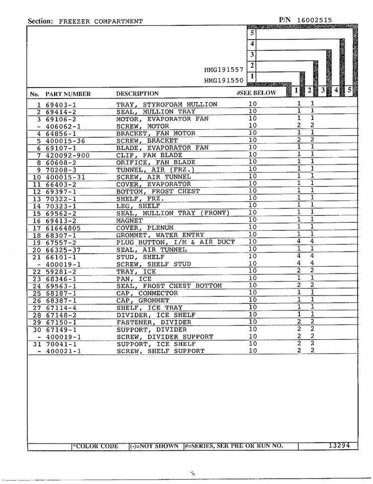 Freezer Compartment Page 2 Diagram and Parts List for 191550  Admiral Refrigerator