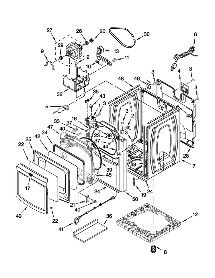 Cabinet Parts Diagram and Parts List for MGDB850YG1  Maytag Dryer