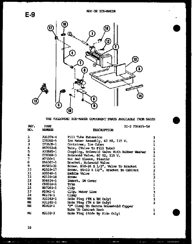 Add On Ice-maker Diagram and Parts List for TM14G-G-P75658-8WG  Amana Refrigerator