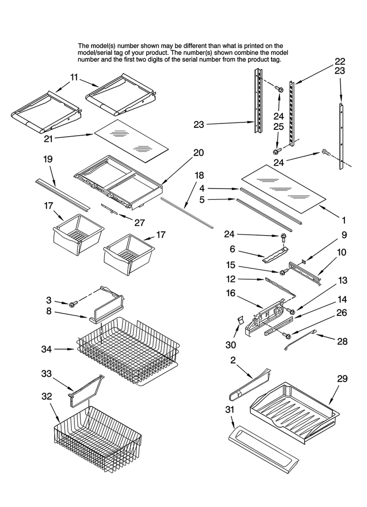 Shelf Parts Diagram and Parts List for MFC2061KES12  Maytag Refrigerator