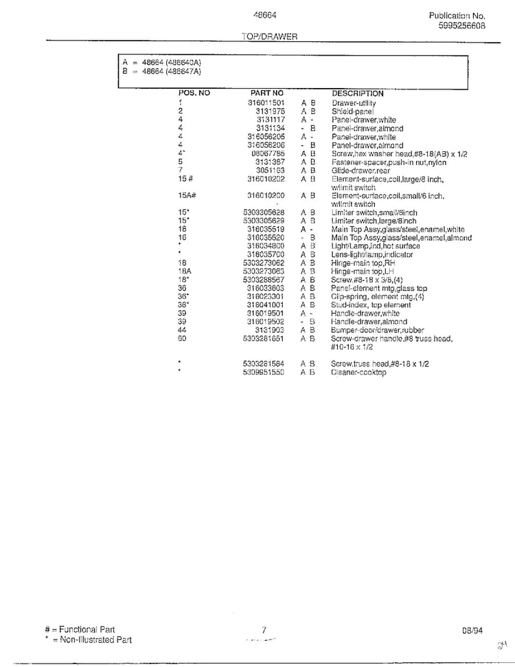 Top/drawer Page 2 Diagram and Parts List for 486640A  Admiral Range