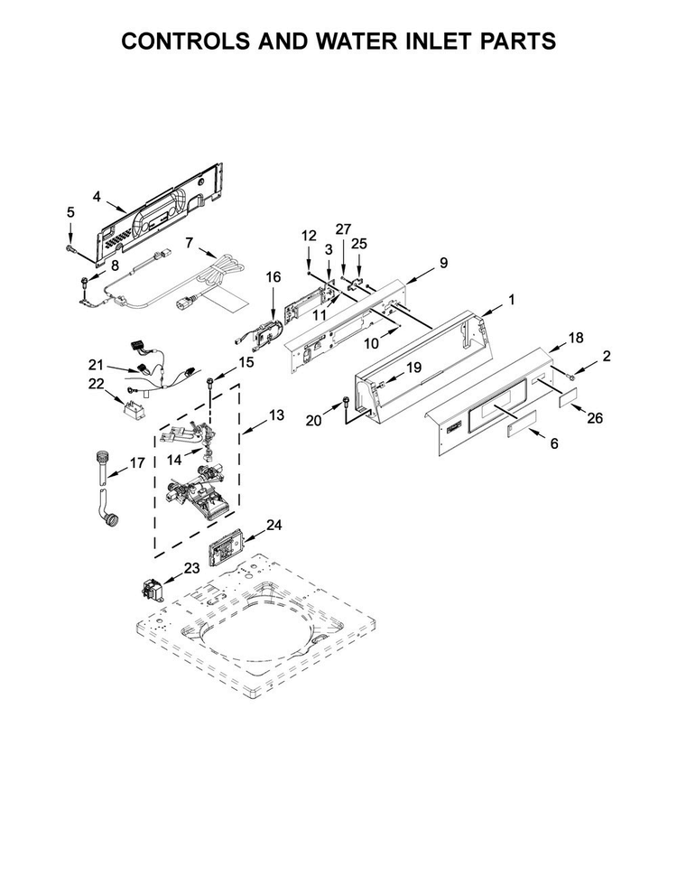 Controls And Water Inlet Parts Diagram and Parts List for MAT20PDAGW0  Maytag Washer