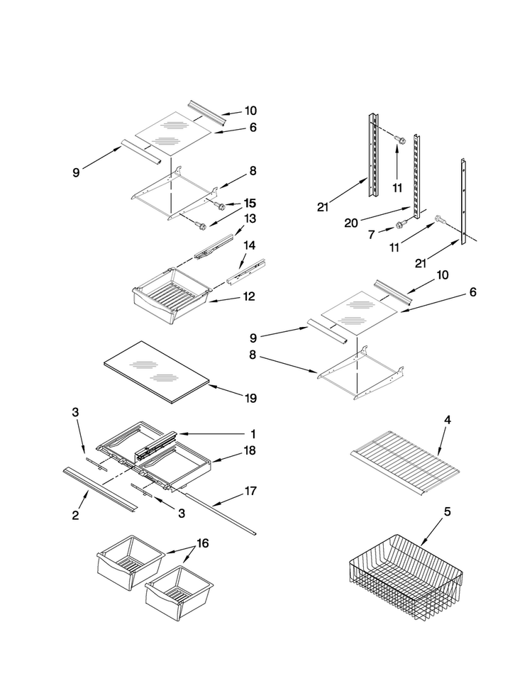 Shelf Parts Diagram and Parts List for MBF2254HEQ4  Maytag Refrigerator
